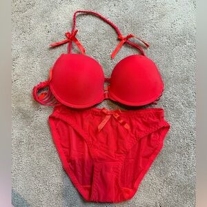 Bright Red Lingerie Set w/ Bows – 36A – NWOT